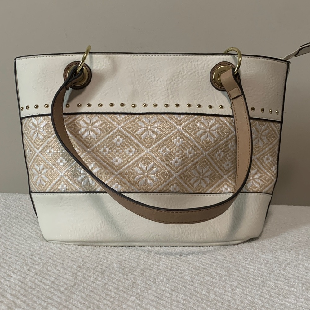 Elegant White and Tan Tote Bag